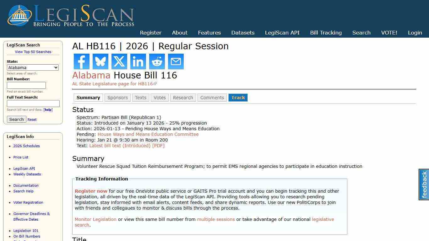 AL HB116 | 2026 | Regular Session | LegiScan
