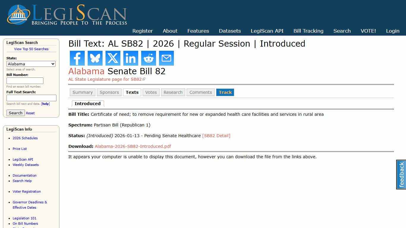Bill Text: AL SB82 | 2026 | Regular Session | Introduced | LegiScan